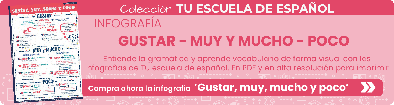 Banner infografía número 3 'Gustar muy mucho poco' de Tu escuela de españoll