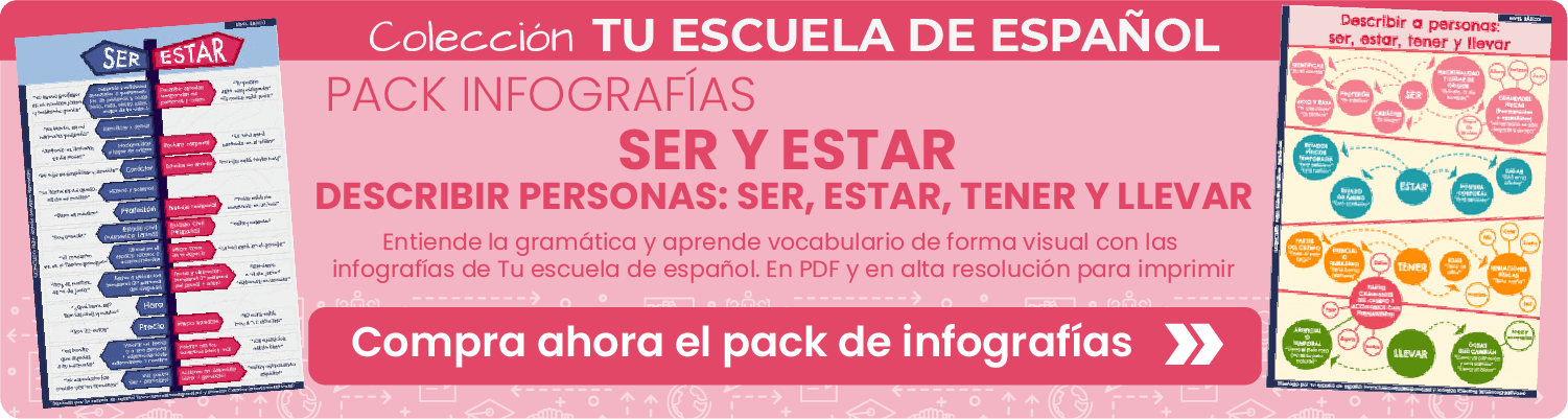 Banner infografía pack 01 de Tu escuela de español - Diferencias entre verbos ser y estar