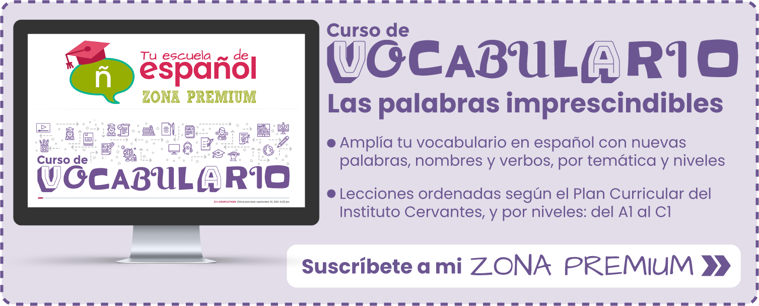 Banner Curso de Vocabulario de la Zona Premium de Tu escuela de español