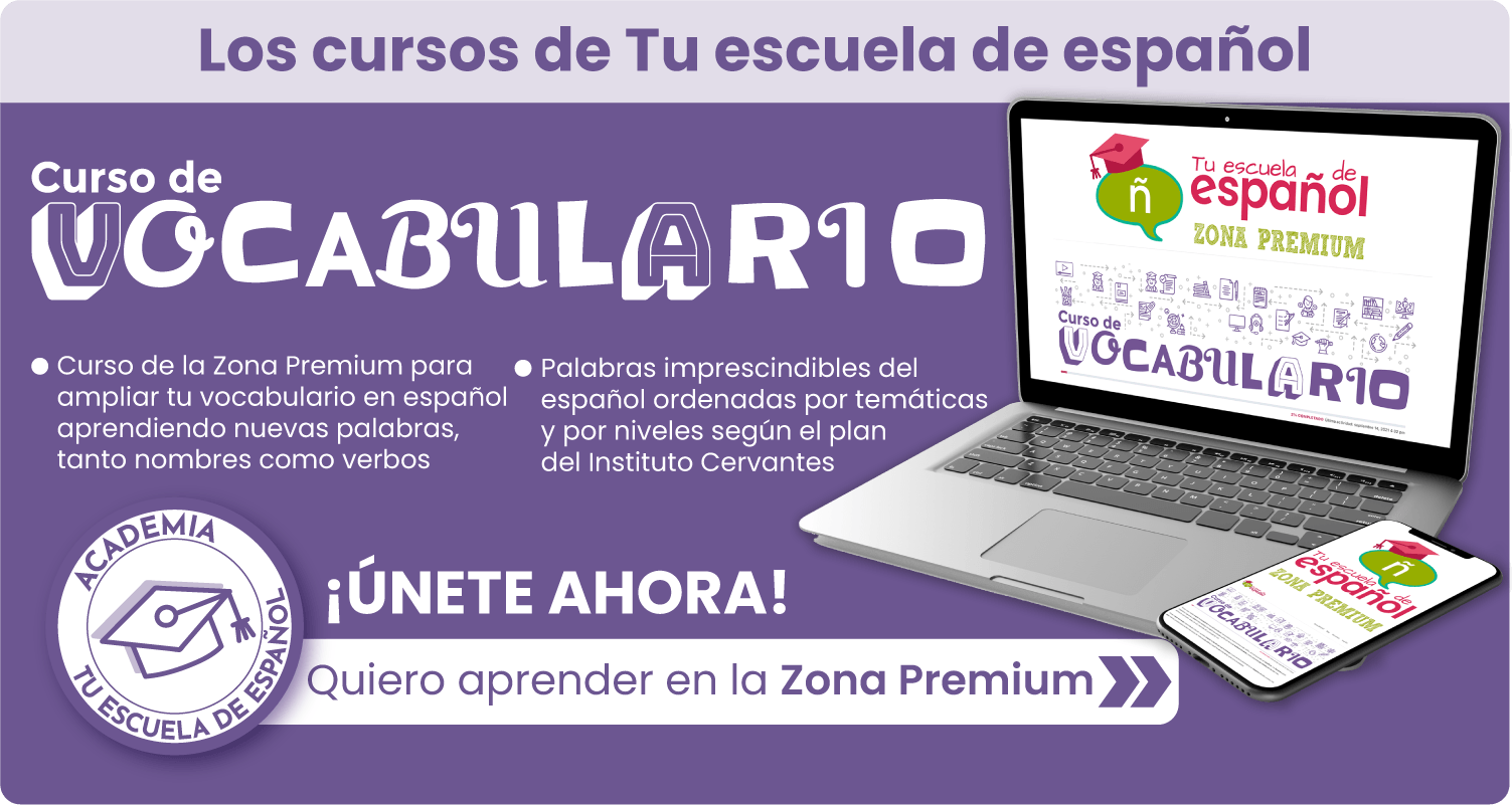 Banner Curso de Vocabulario de la Zona Premium de Tu escuela de español