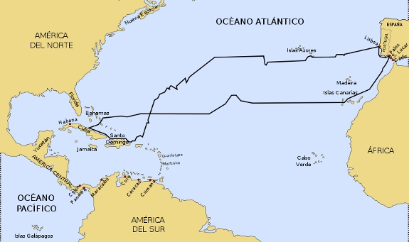 Recorrido del primer viaje de Colón a América