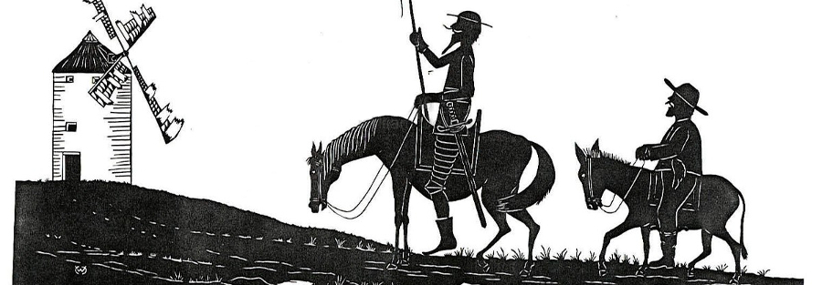 Ilustración de Don Quijote y Sancho Panza frente a un molino