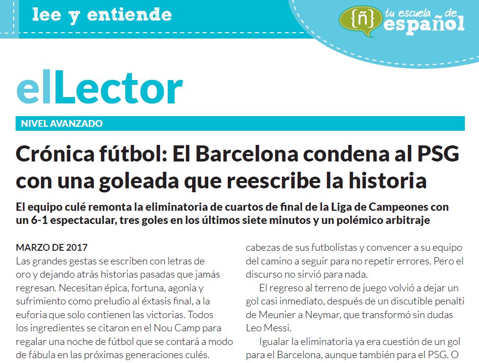 Lee y entiende una crónica de un partido de fútbol Tu
