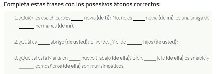 formas de los posesivos átonos tu escuela de español