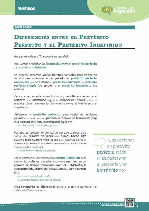 'Diferencias entre el pretérito perfecto compuesto y el pretérito indefinido'