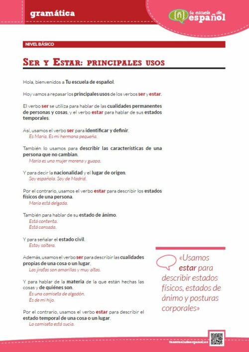 'Ser y estar: principales usos'
