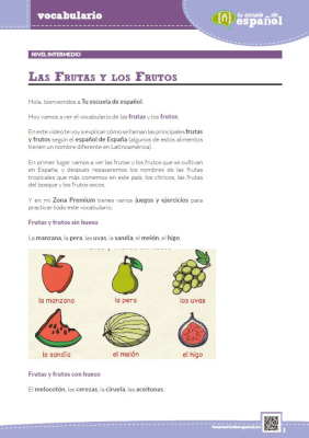 'Alimentos: Frutas y frutos'